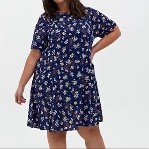 TORRID Navy Floral Challis Trapeze Mini/Midi Dress